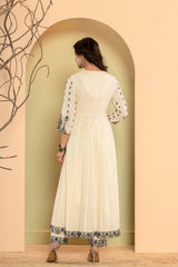 Women's Thread Embroidered Anarkali Kurta Paired With Bottom And Dupatta