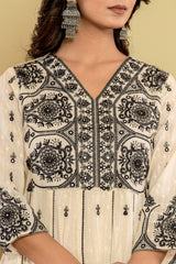 Women's Thread Embroidered Anarkali Kurta Paired With Bottom And Dupatta