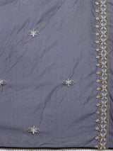 Women's Navy Blue Round Neck Thread Embroidered Kurta Paired With Bottom And Dupatta