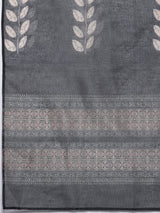 Women's Grey Floral Printed Round Neck Straight Kurta Paired With Bottom And Printed Dupatta.