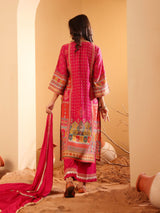 Women's Fuschia Pink Ethnic Printed Straight Kurta With Embroidered Trouser