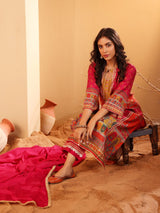 Women's Fuschia Pink Ethnic Printed Straight Kurta With Embroidered Trouser