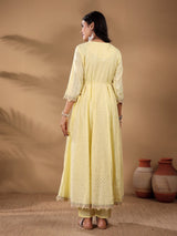 Women's Schiffli Thread Work Embroidered Anarkali Kurta With Solid Bottom & Dupatta