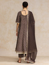 Women's Ethnic Jaipuri Printed V Neck Sequin Detailed Anarkali With Trouser & Dupatta