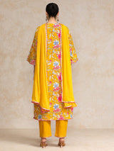 Women's Floral Printed Boho Look Flared Sleeve Kurta With Trouser & Dupatta