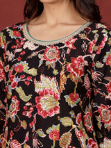 Women's Ethnic Floral Printed Scoop Neck Anarkali With Trouser & Dupatta