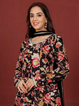 Women's Ethnic Floral Printed Scoop Neck Anarkali With Trouser & Dupatta