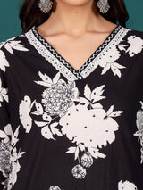 Women's Bold Floral V Neck Printed Kurta With Trouser & Dupatta