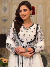 Women's Thread Embroidered Chikankari Anarkali Kurta With Trouser & Dupatta