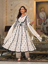 Women's Thread Embroidered Chikankari Anarkali Kurta With Trouser & Dupatta