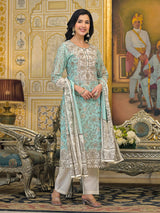 Women's Floral & Paisely Printed Kurta With Trouser & Dupatta