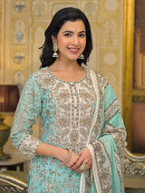 Women's Floral & Paisely Printed Kurta With Trouser & Dupatta
