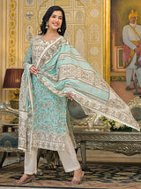 Women's Floral & Paisely Printed Kurta With Trouser & Dupatta