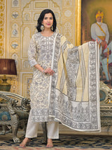 Women's Floral & Paisely Printed Kurta With Trouser & Dupatta