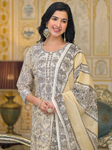 Women's Floral & Paisely Printed Kurta With Trouser & Dupatta