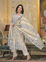 Women's Floral & Paisely Printed Kurta With Trouser & Dupatta