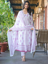 Women's Ethnic Jaipuri Printed Flared Kurta With Trouser & Dupatta