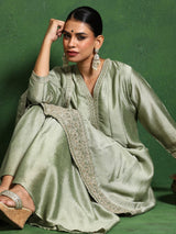 Women's Zari & Sequin Embroidery Neck Flared Anarkali With Sharara And Dupatta