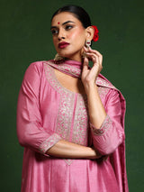 Women's Zari Embroidered Anarkali Kurta With Trouser & Dupatta