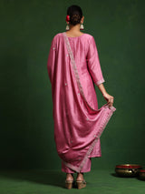 Women's Zari Embroidered Anarkali Kurta With Trouser & Dupatta
