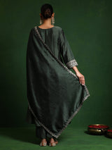 Women's Zari Embroidered Anarkali Kurta With Trouser & Dupatta