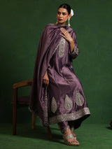 Women's Zari Embroidered Anarkali Kurta With Trouser & Dupatta