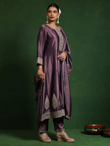Women's Zari Embroidered Anarkali Kurta With Trouser & Dupatta