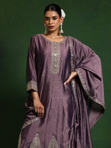 Women's Zari Embroidered Anarkali Kurta With Trouser & Dupatta