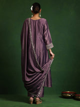 Women's Zari Embroidered Anarkali Kurta With Trouser & Dupatta