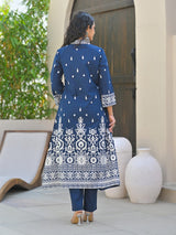 Women's Ethnic Printed V Neck Kurta With Trouser & Dupatta
