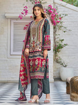 Women's Ethnic Floral Mirror Embroidered Pakistani Kurta With Trouser & Dupatta