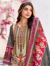 Women's Ethnic Floral Mirror Embroidered Pakistani Kurta With Trouser & Dupatta