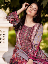 Women's Ethnic Floral Mirror Embroidered Pakistani Kurta With Trouser & Dupatta