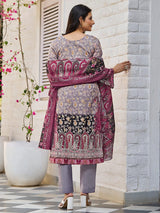 Women's Ethnic Floral Mirror Embroidered Pakistani Kurta With Trouser & Dupatta