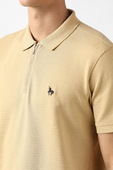 Men's Beige Casual Solid Regular Fit Half Sleeves Tshirt