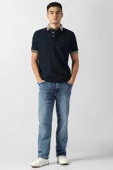 Men's Navy Casual Solid Regular Fit Half Sleeves Tshirt
