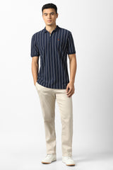 Men's Navy Casual Striped Regular Fit Half Sleeves Tshirt