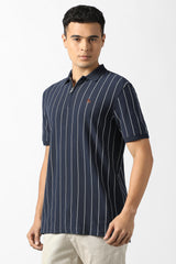 Men's Navy Casual Striped Regular Fit Half Sleeves Tshirt