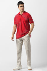 Men's Red Casual Striped Regular Fit Half Sleeves Tshirt