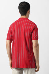 Men's Red Casual Striped Regular Fit Half Sleeves Tshirt