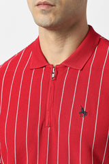 Men's Red Casual Striped Regular Fit Half Sleeves Tshirt