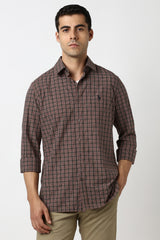 Men's Brown Casual Checkerd Slim Fit Full Sleeves Shirt