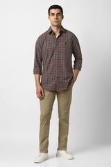 Men's Brown Casual Checkerd Slim Fit Full Sleeves Shirt