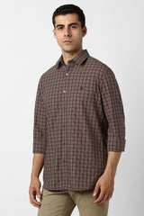 Men's Brown Casual Checkerd Slim Fit Full Sleeves Shirt