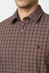 Men's Brown Casual Checkerd Slim Fit Full Sleeves Shirt