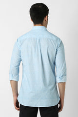 Men's Blue Casual Printed Slim Fit Full Sleeves Shirt