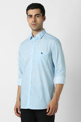 Men's Blue Casual Printed Slim Fit Full Sleeves Shirt
