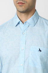 Men's Blue Casual Printed Slim Fit Full Sleeves Shirt