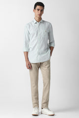 Men's Green Casual Striped Slim Fit Full Sleeves Shirt