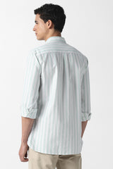 Men's Green Casual Striped Slim Fit Full Sleeves Shirt